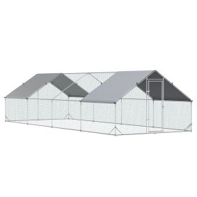 10' x 26' x 6.5' Large Metal Chicken Coop with Run, Walk-in Poultry Cage Hen Playpen House with Cover & Lockable Door for Farm Backyard, Silver