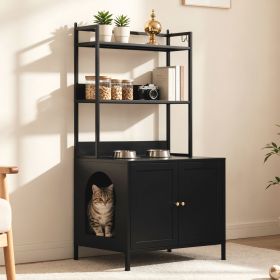 Metal Cat Litter Box Enclosure, 57" Tall Hidden Litter Box Cabinet with 3 Tier Storage Shelves, Large Indoor Cat House with Doors & 4 S-Hooks