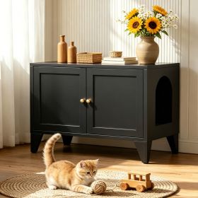 Metal Cat Litter Box Enclosure, Modern Hidden Litter Box Furniture Indoor Pet House, Freestanding Cat Washroom Cabinet Fits Most Standard Litter