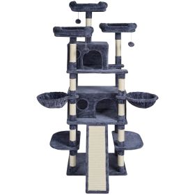 Cat Tree for Indoor Cats, 68.5" Cat Tower with 2 Cat Condos, Sisal Scratching Post, Hammocks, Top Perches, Jumping Platforms and Ramp