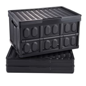 Collapsible Storage Bins with Lids, 45L 3 Packs, Folding Plastic Stackable Utility Crates with Handles, Large Heavy Duty Containers for Clothes,