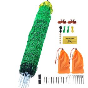 Electric Fence Netting, 48" H x 168' L, PE Net Fencing Kit with Posts & Double-Spiked Stakes, Utility Portable Mesh for Chickens, Ducks, Geese