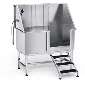 Stainless Steel Dog Washing Station 50 Inch Pet Grooming Tub with Low-Slope Non-Slip Stairs, Hot & Cold Faucet, Showerhead, Home Wash Sink