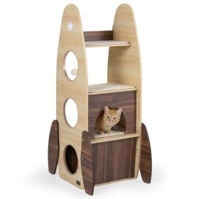 Rocket Cat Tree 47 Inch Large Wooden Cat Tower For Indoor Cats Sisal Scratching Pad Detachable Scratching Mat (Option: Natural  White)