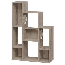 Modern Cat Bookshelf Cat Tree 8-Section Storage Cabinet with 2 Round Holes (Color: Gray)