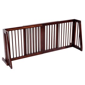 Folding Adjustable Free Standing 3 Panel Wood Fence (Color: Cherry)